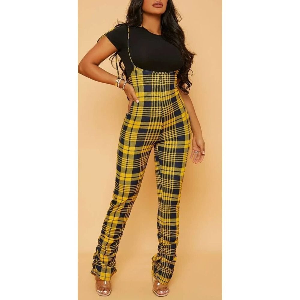 Plaid Ruched Romper L - Picture 4 of 4